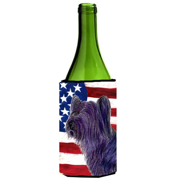 Carolines Treasures Usa American Flag With Skye Terrier Wine bottle sleeve Hugger - SS4219LITERK