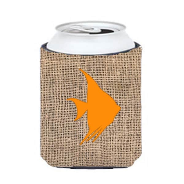 Carolines Treasures Fish - Angel Fish Burlap and Orange Can or Bottle  Hugger - BB1022-BL-OR-CC
