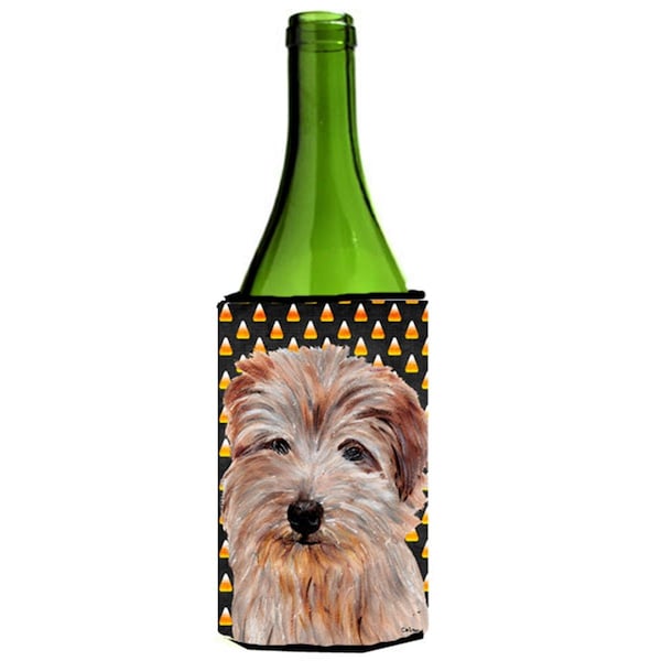 Carolines Treasures Norfolk Terrier Candy Corn Halloween Wine bottle sleeve Hugger  24 Oz. - SC9664LITERK