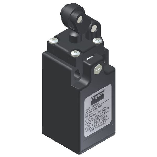 Interruptor de límite Dayton, pistón, palanca de rodillo, 1NC/1NO, 10A @ 480V AC, Ubicación del actuador: Parte superior - 14H181