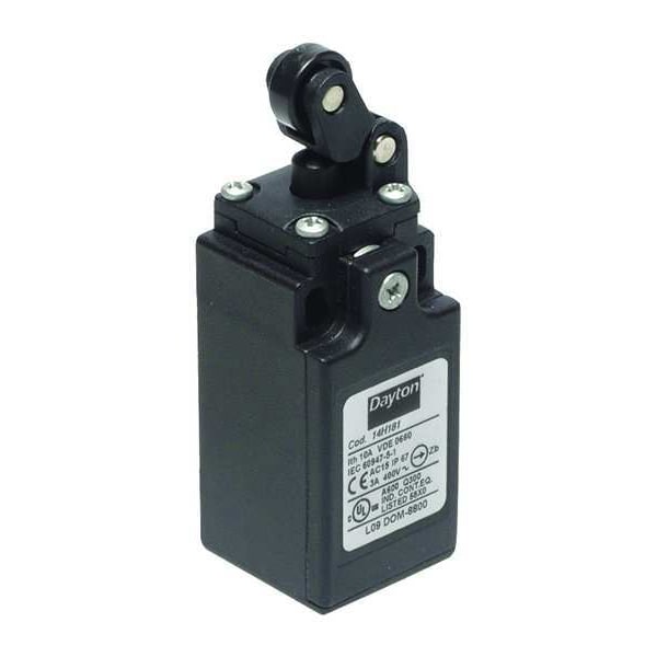 Interruptor de límite Dayton, pistón, palanca de rodillo, 1NC/1NO, 10A @ 480V AC, Ubicación del actuador: Parte superior - 14H181
