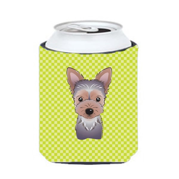 Carolines Treasures Checkerboard Lime Green Yorkie Puppy Can Or Bottle Hugger- 12 Oz. - BB1294CC