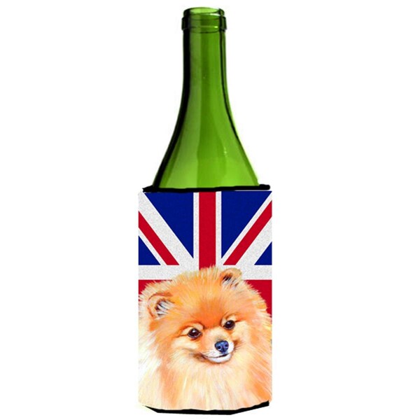 Carolines Treasures Pomeranian With English Union Jack British Flag Wine bottle sleeve Hugger - 24 Oz. - LH9498LITERK