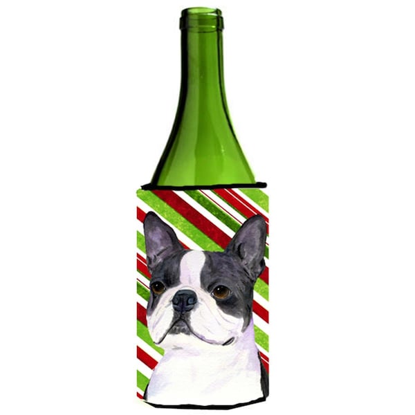 Carolines Treasures Boston Terrier Candy Cane Holiday Christmas Wine bottle sleeve Hugger - 24 oz. - SS4585LITERK