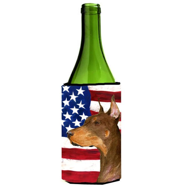 Carolines Treasures Usa American Flag With Doberman Wine bottle sleeve Hugger - SS4224LITERK