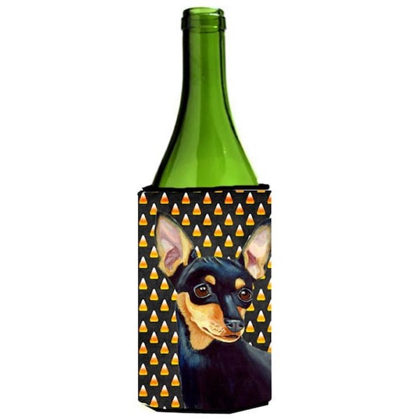 Carolines Treasures Min Pin Candy Corn Halloween Portrait Wine bottle sleeve Hugger - 24 oz. - LH9076LITERK