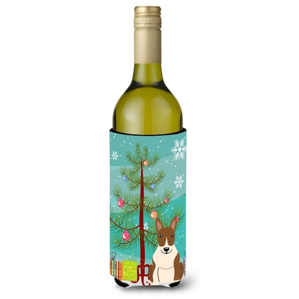 Carolines Treasures Merry Christmas Tree Bull Terrier Brindle Wine Bottle Beverge Insulator Hugger - BB4262LITERK