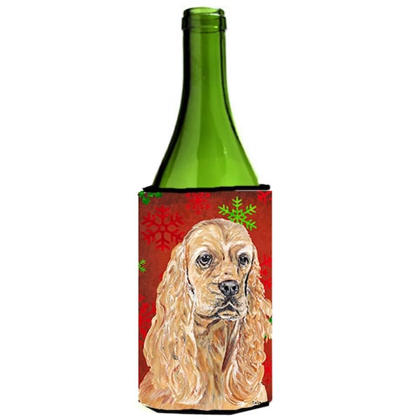 Carolines Treasures Cocker Spaniel Red Snowflake Christmas Wine bottle sleeve Hugger - 24 oz. - SC9584LITERK