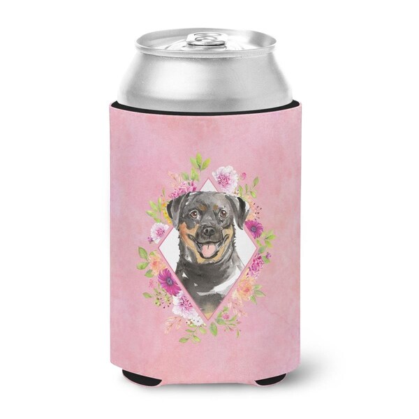 Carolines Treasures Rottweiler Pink Flowers Can or Bottle Hugger - CK4217CC