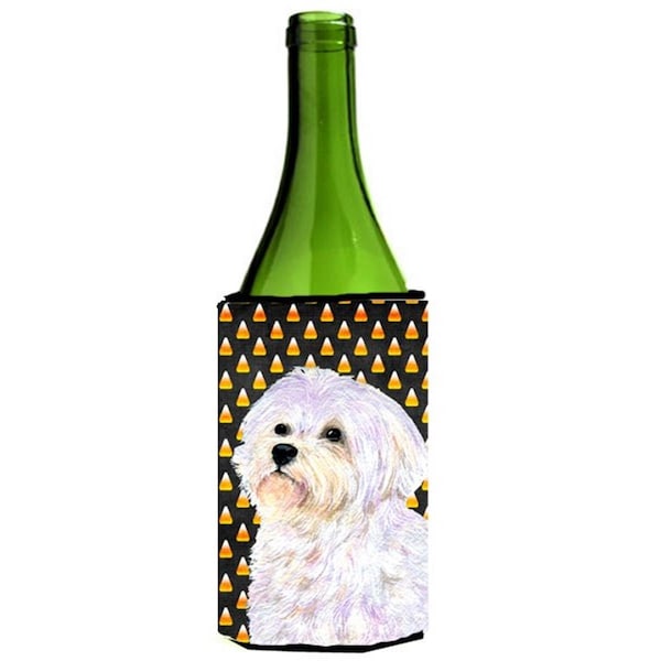 Carolines Treasures Maltese Candy Corn Halloween Portrait Wine bottle sleeve Hugger - 24 Oz. - SS4274LITERK