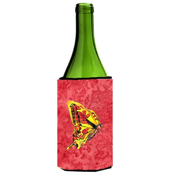 Carolines Treasures Butterfly On Red Wine bottle sleeve Hugger - 24 oz. - 8862LITERK