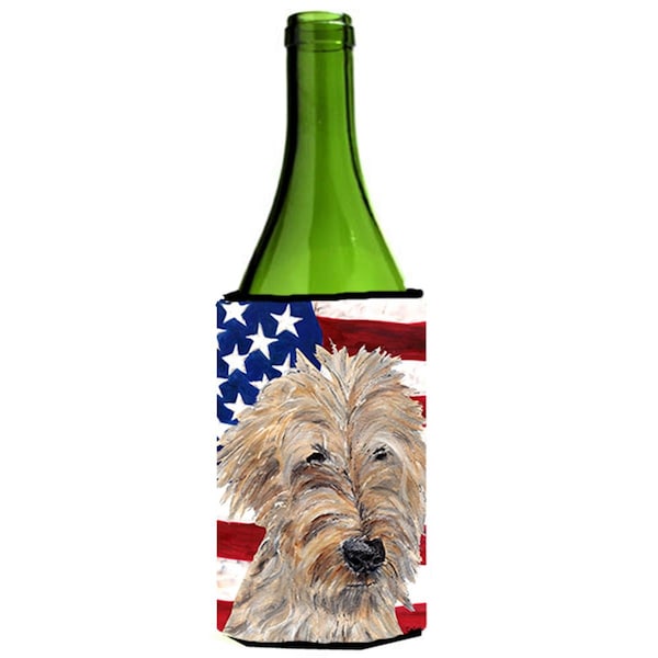 Carolines Treasures Goldendoodle Usa American Flag Wine bottle sleeve Hugger - SC9521LITERK