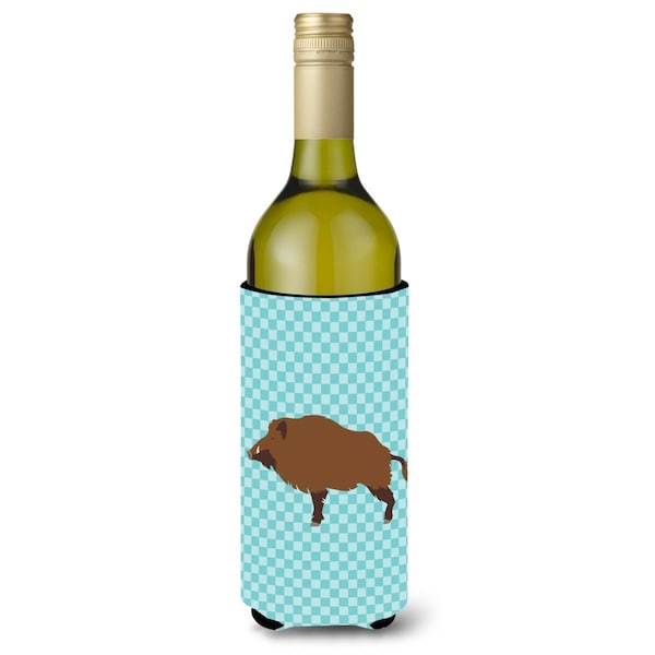 Carolines Treasures Wild Boar Pig Blue Check Wine Bottle Beverge Insulator Hugger - BB8110LITERK
