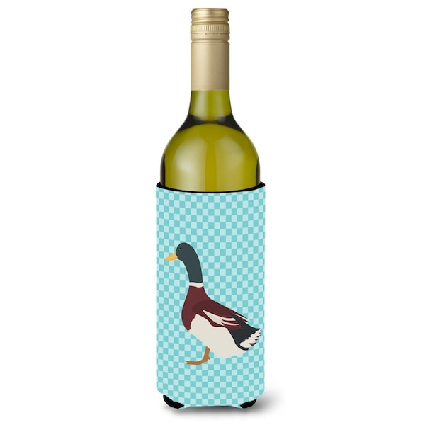 Carolines Treasures Rouen Duck Blue Check Wine Bottle Beverge Insulator Hugger - BB8030LITERK