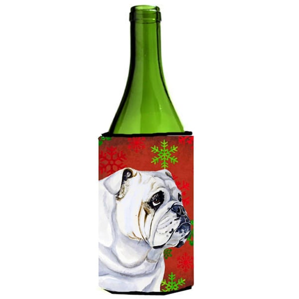 Carolines Treasures Bulldog English Snowflakes Holiday Christmas Wine bottle sleeve Hugger - LH9319LITERK