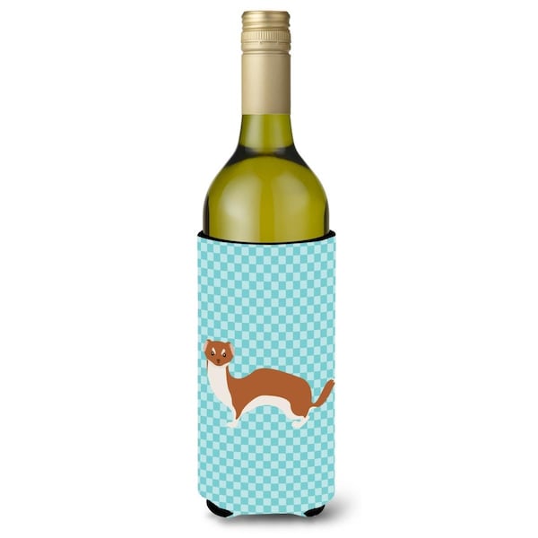 Carolines Treasures Weasel Blue Check Wine Bottle Beverge Insulator Hugger - BB8044LITERK