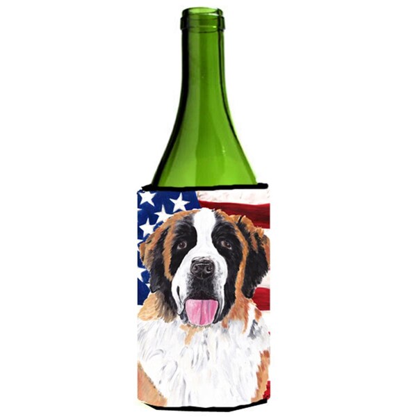 Carolines Treasures Usa American Flag With Saint Bernard Wine bottle sleeve Hugger - 24 oz. - SC9027LITERK
