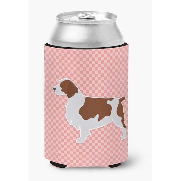 Carolines Treasures Welsh Springer Spaniel Checkerboard Pink Can or Bottle Hugger - BB3600CC