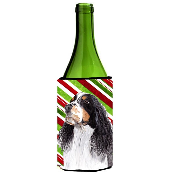 Carolines Treasures Springer Spaniel Candy Cane Holiday Christmas Wine bottle sleeve Hugger - 24 oz. - SC9321LITERK