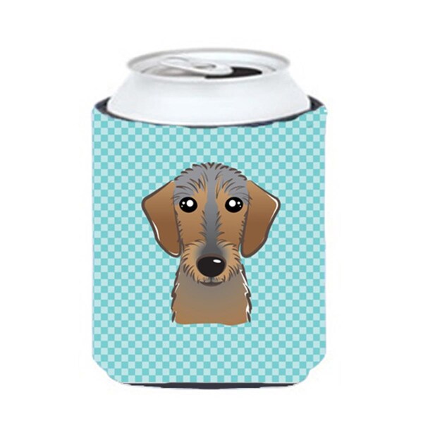 Carolines Treasures Checkerboard Blue Wirehaired Dachshund Can Or Bottle Hugger- 12 Oz. - BB1171CC