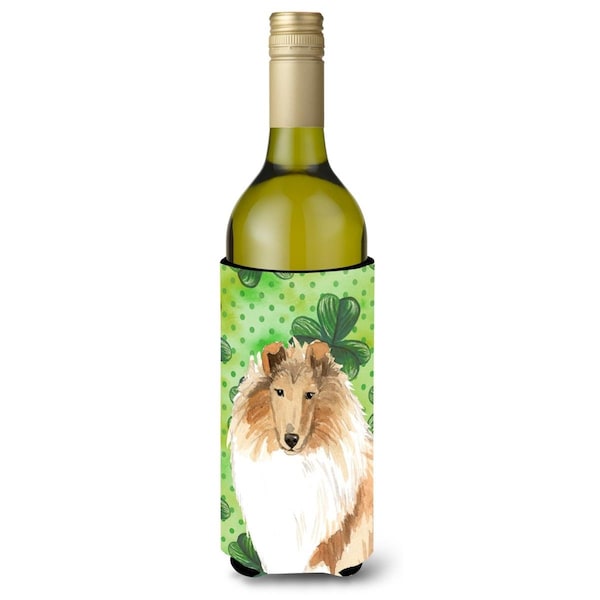 Carolines Treasures Shamrocks Rough Collie Wine Bottle Beverage Insulator Hugger - CK1793LITERK