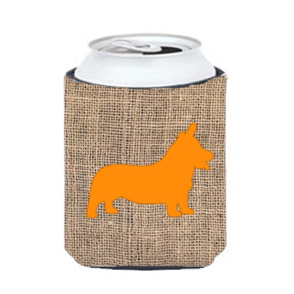 Carolines Treasures Corgi Burlap And Orange Can Or Bottle  Hugger - BB1069-BL-OR-CC