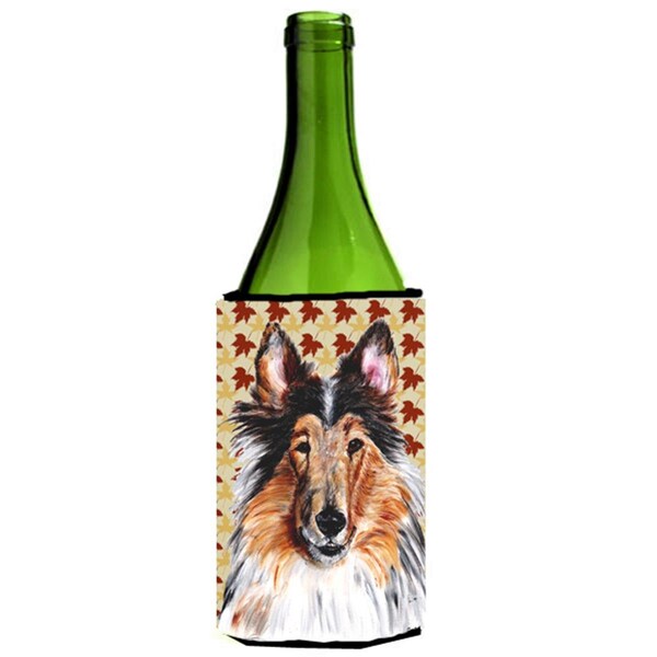 Carolines Treasures Collie Fall Leaves Wine bottle sleeve Hugger  24 Oz. - SC9670LITERK