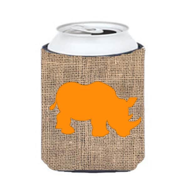 Carolines Treasures Rhinoceros Burlap and Orange Can or Bottle  Hugger - BB1006-BL-OR-CC