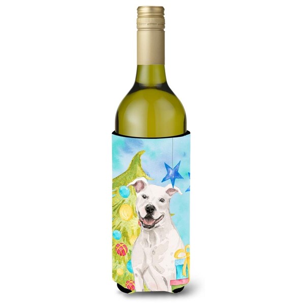 Carolines Treasures White Staffie Bull Terrier Christmas Wine Bottle Beverge Insulator Hugger - BB9396LITERK