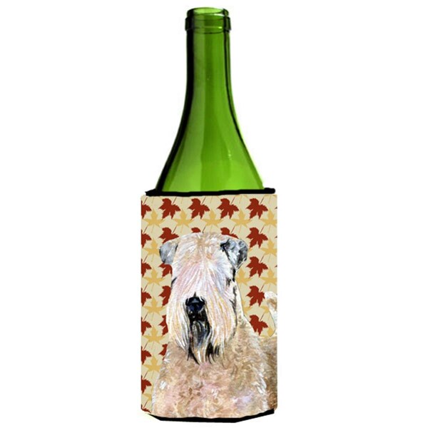 Carolines Treasures Wheaten Terrier Soft Coated Fall Leaves Portrait Wine bottle sleeve Hugger - SS4363LITERK