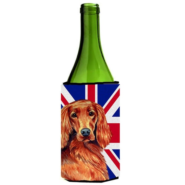 Carolines Treasures Irish Setter With English Union Jack British Flag Wine bottle sleeve Hugger - 24 Oz. - LH9504LITERK