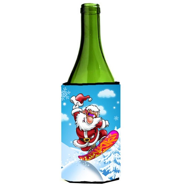 Carolines Treasures Christmas Santa Claus Snowboarding Wine Bottle Can cooler Hugger - APH6388LITERK