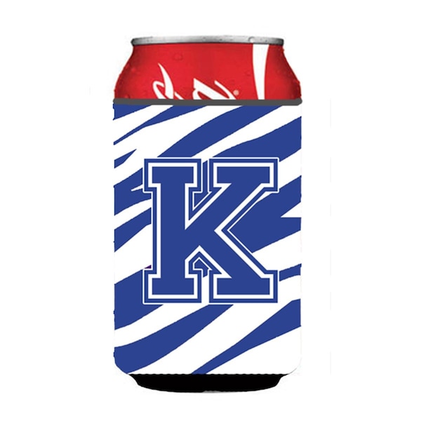 Carolines Treasures Letter K Initial Monogram - Tiger Stripe Blue And White Can Or Bottle  Hugger - CJ1034-KCC