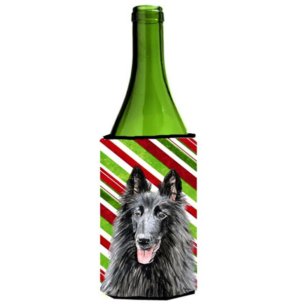 Carolines Treasures Belgian Sheepdog Candy Cane Holiday Christmas Wine bottle sleeve Hugger - 24 oz. - SC9358LITERK