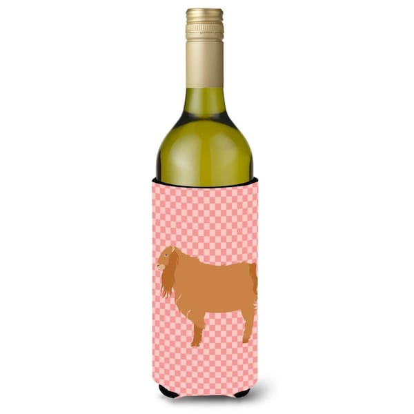 Carolines Treasures American Lamancha Goat Pink Check Wine Bottle Beverge Insulator Hugger - BB7885LITERK