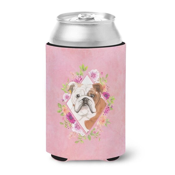 Carolines Treasures English Bulldog Pink Flowers Can or Bottle Hugger - CK4240CC