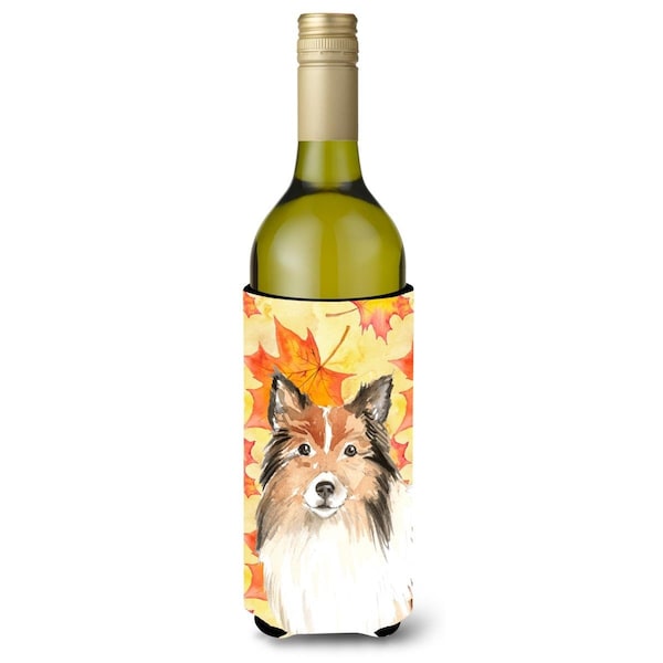 Carolines Treasures Fall Leaves Sheltie Wine Bottle Beverge Insulator Hugger - CK1827LITERK