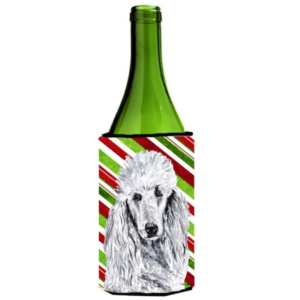 Carolines Treasures White Standard Poodle Candy Cane Christmas Wine bottle sleeve Hugger  24 Oz. - SC9799LITERK