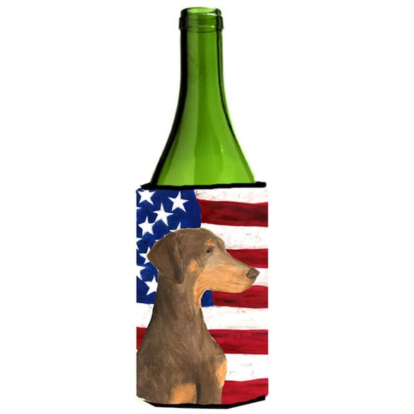 Carolines Treasures Usa American Flag With Doberman Wine bottle sleeve Hugger - SS4058LITERK