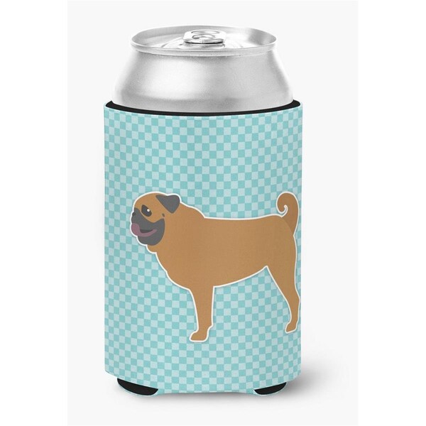Carolines Treasures Pug Checkerboard Blue Can or Bottle Hugger - BB3747CC