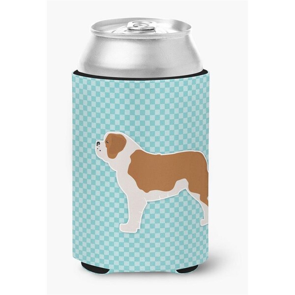 Carolines Treasures Saint Bernard Checkerboard Blue Can or Bottle Hugger - BB3776CC