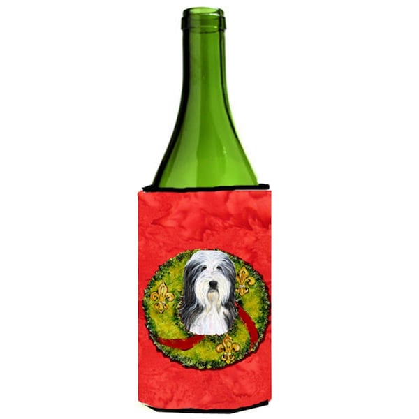 Carolines Treasures Bearded Collie Christmas Wreath Wine bottle sleeve Hugger - 24 oz. - SS4186LITERK