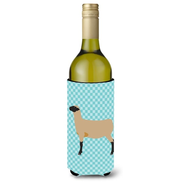 Carolines Treasures Hampshire Down Sheep Blue Check Wine Bottle Beverge Insulator Hugger - BB8150LITERK