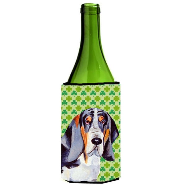 Carolines Treasures Basset Hound St. Patricks Day Shamrock Portrait Wine bottle sleeve Hugger - LH9192LITERK
