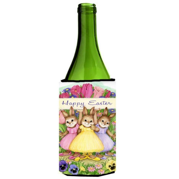 Carolines Treasures Three Bunnies Happy Easter Wine Bottle Can cooler Hugger - CDCO0331LITERK