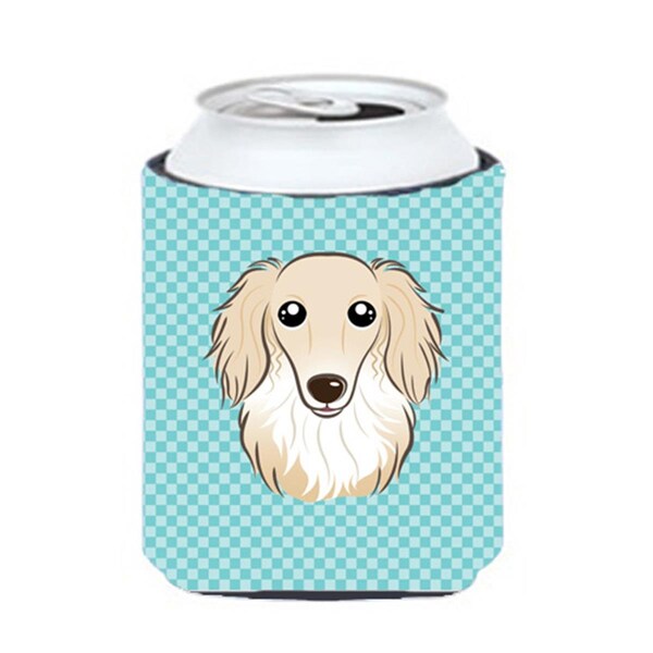 Carolines Treasures Checkerboard Blue Longhair Creme Dachshund Can Or Bottle Hugger- 12 Oz. - BB1150CC