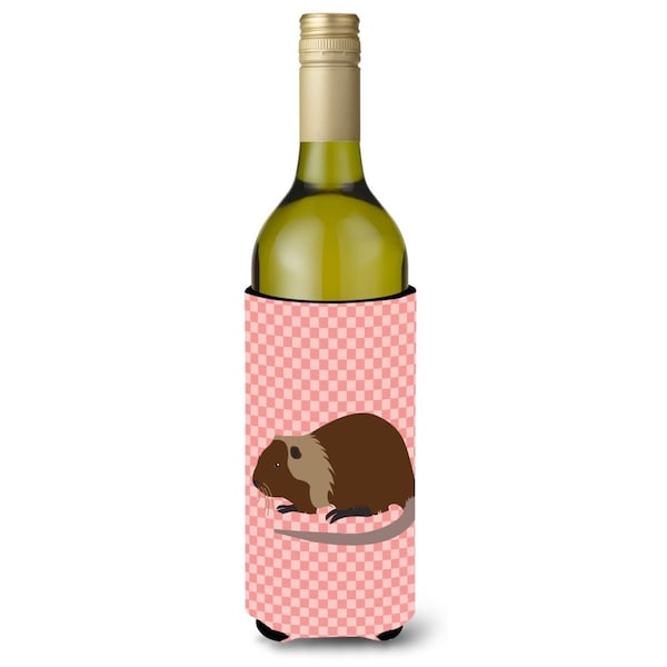 Carolines Treasures Coypu Nutria River Rat Pink Check Wine Bottle Beverge Insulator Hugger - BB7879LITERK