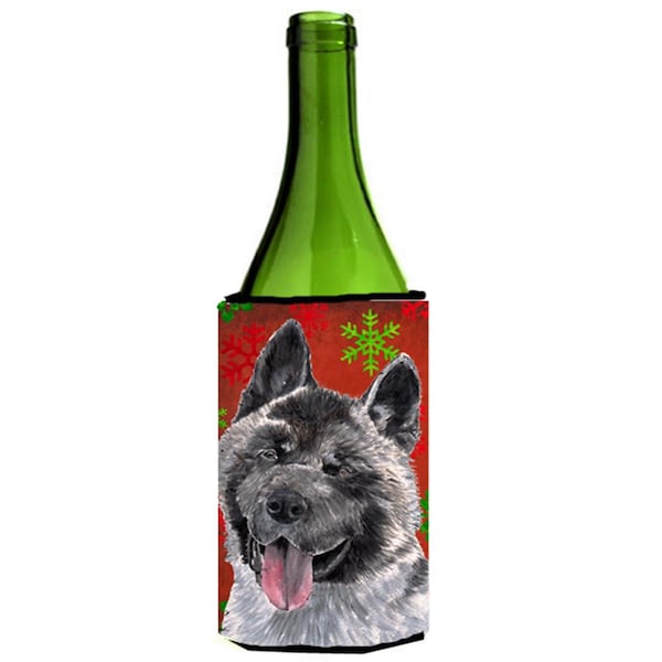 Carolines Treasures Akita Red Snowflakes Holiday Christmas Wine bottle sleeve Hugger - 24 Oz. - SC9482LITERK