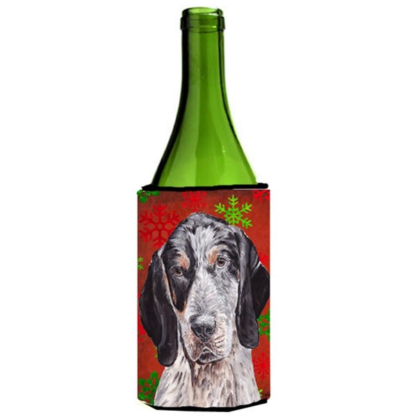 Carolines Treasures Blue Tick Coonhound Red Snowflakes Holiday Wine bottle sleeve Hugger  24 Oz. - SC9745LITERK