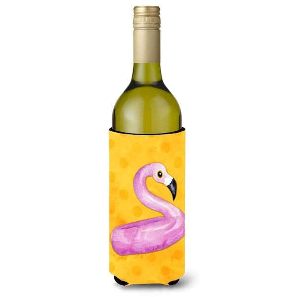 Carolines Treasures Flamingo Floaty Yellow Polkadot Wine Bottle Beverge Insulator Hugger - BB8257LITERK